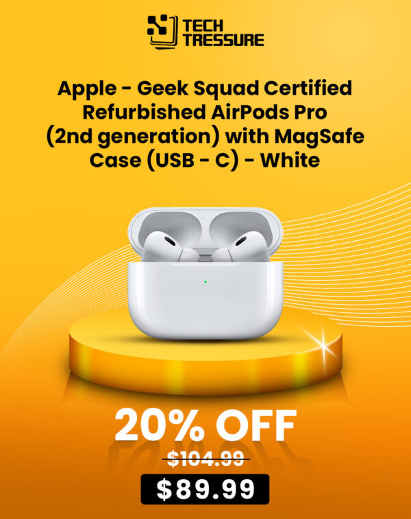 Apple – Geek Squad Certified Refurbished AirPods Pro (2nd Generation) with MagSafe Case (USB-C) – White