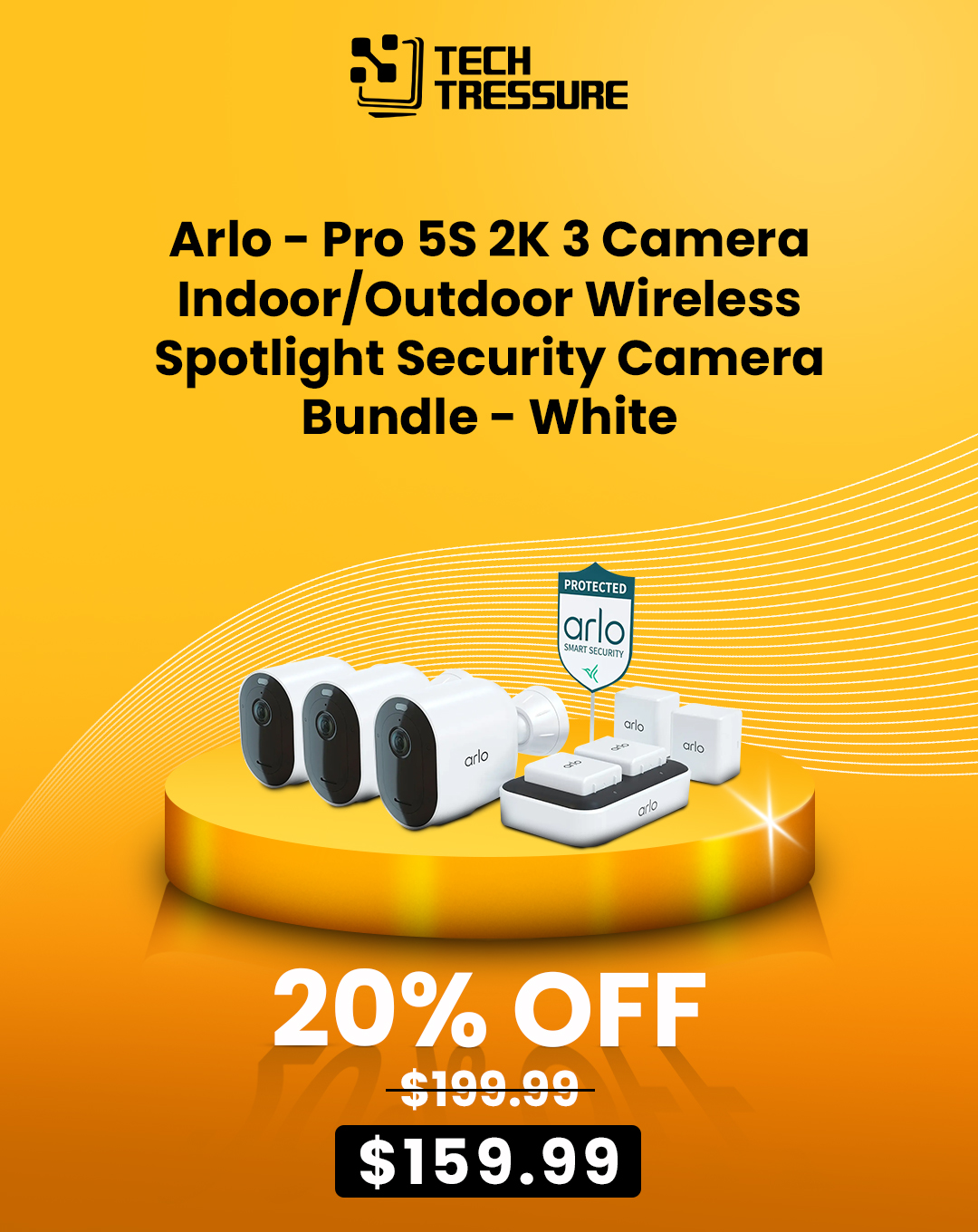 Arlo - Pro 5S 2K 3 Camera IndoorOutdoor Wireless Spotlight Security Camera Bundle - White