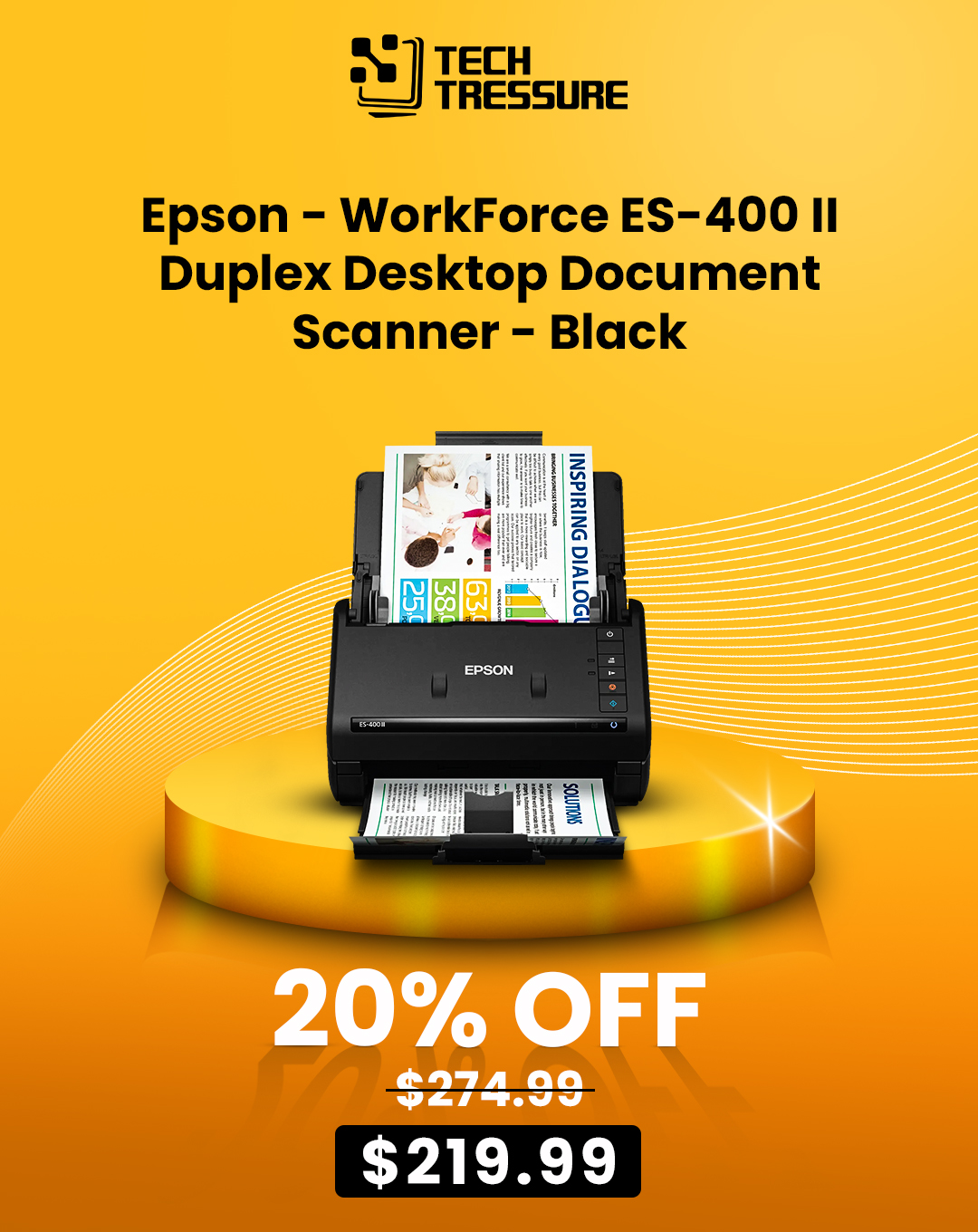 Epson – Workforce ES-400 II Duplex Desktop Document Scanner – Black