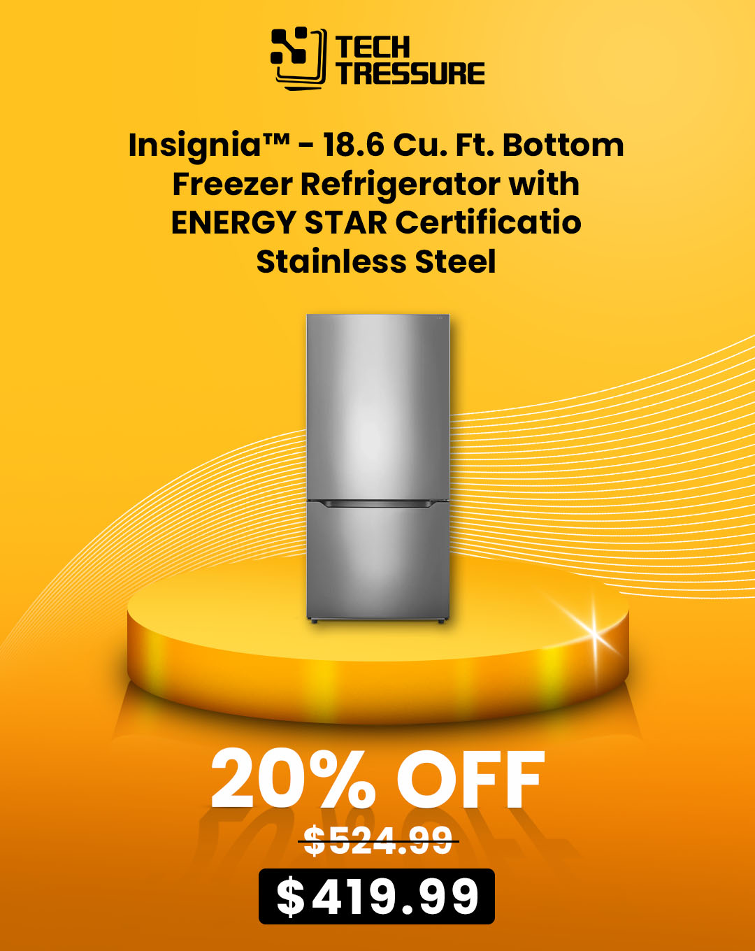 Insignia – 18.6 Cu. Ft. Bottom Freezer Refrigerator with Energy Star Certification – Stainless Steel