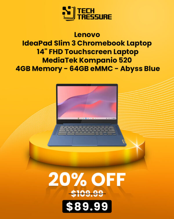 Lenovo - IdeaPad Slim 3 Chromebook Laptop - 14 FHD Touchscreen Laptop - MediaTek Kompanio 520 - 4GB Memory - 64GB eMMC - Abyss Blue