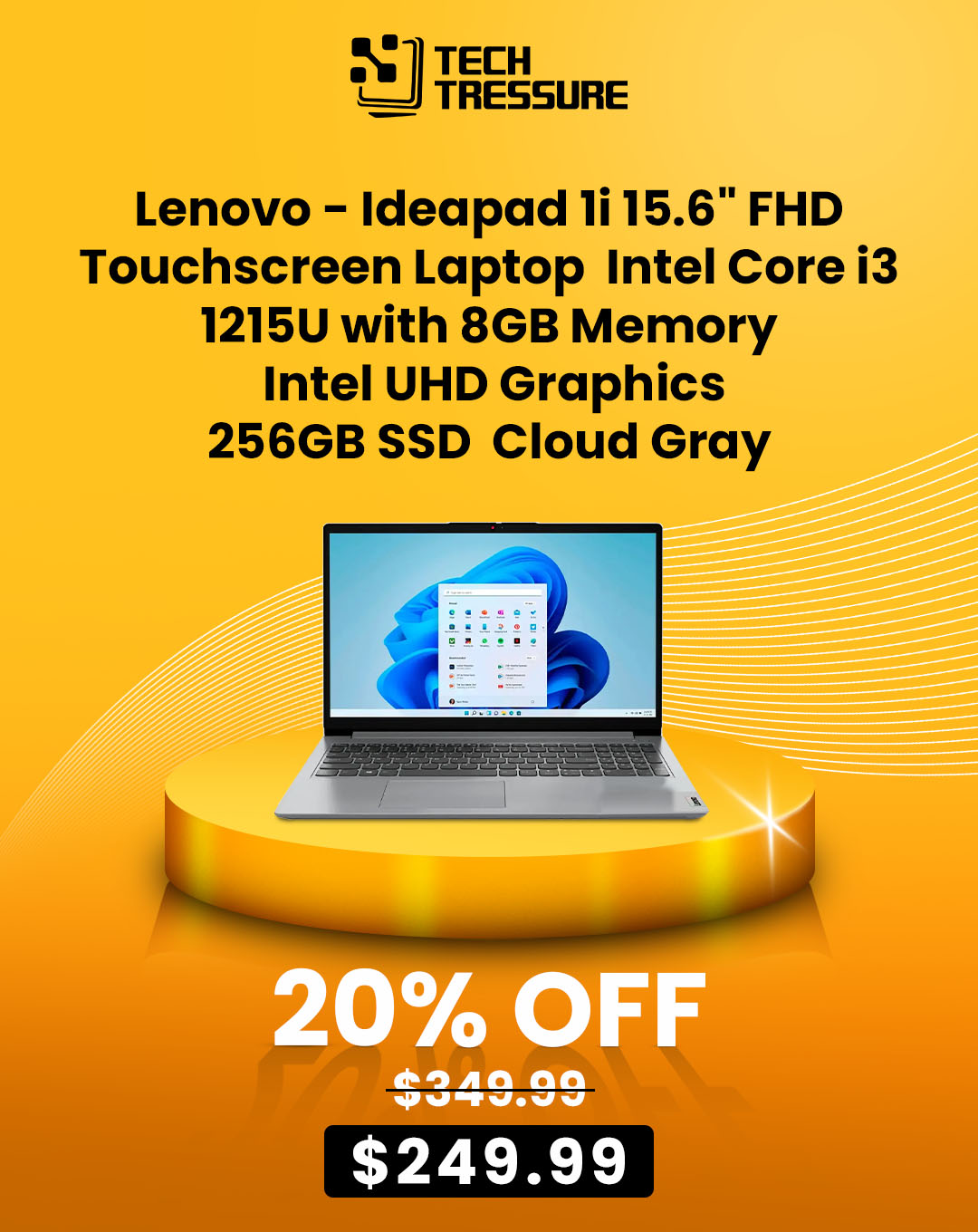 Lenovo - Ideapad 1i 15.6 FHD Touchscreen Laptop - Intel Core i3-1215U with 8GB Memory - Intel UHD Graphics - 256GB SSD - Cloud Gray