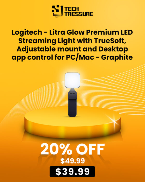 Logitech - Litra Glow Premium LED Streaming Light with TrueSoft, Adjustable mount and Desktop app control for PC Mac - Graphite