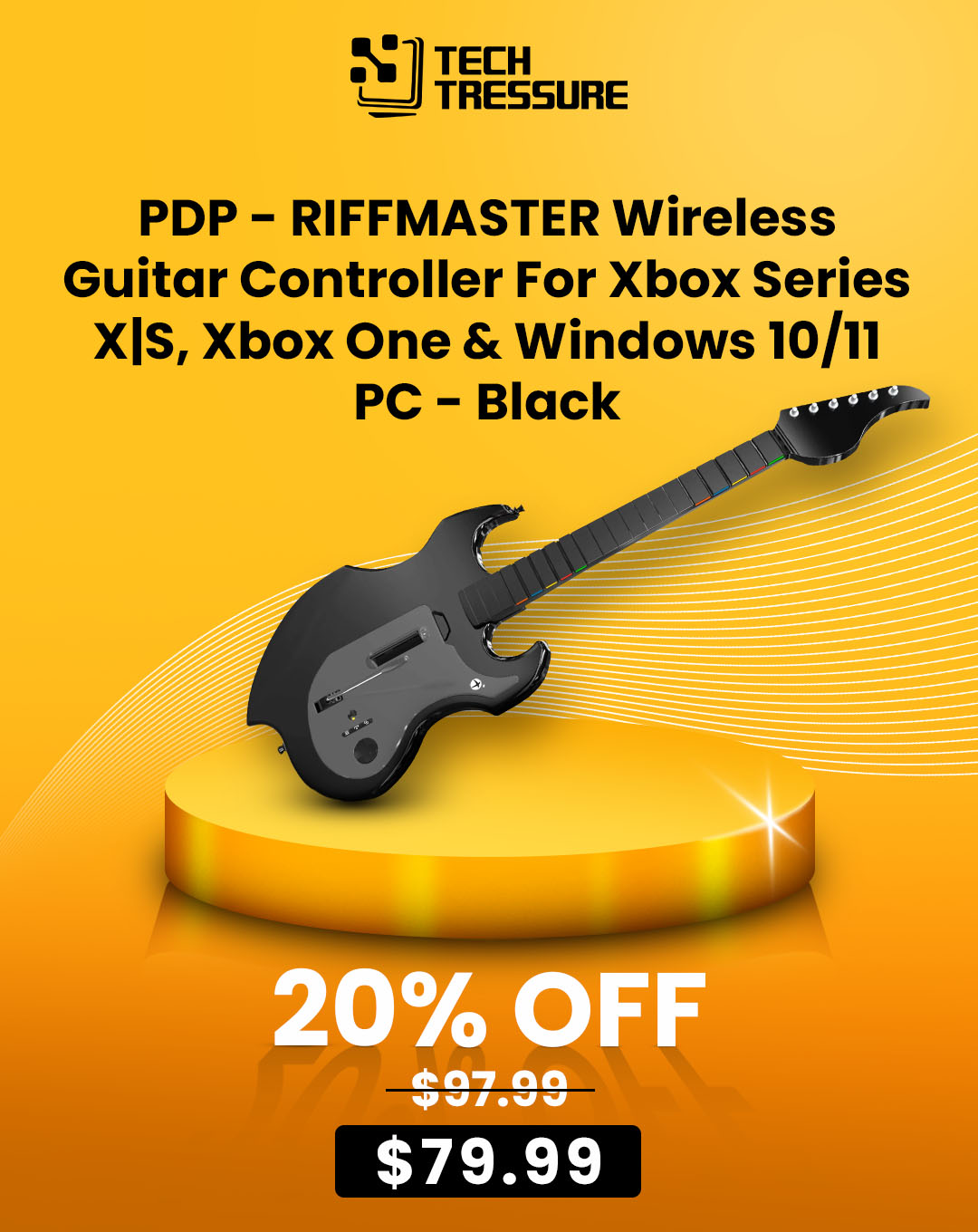 PDP - RIFFMASTER Wireless Guitar Controller For Xbox Series X S, Xbox One & Windows 10 11 PC - Black