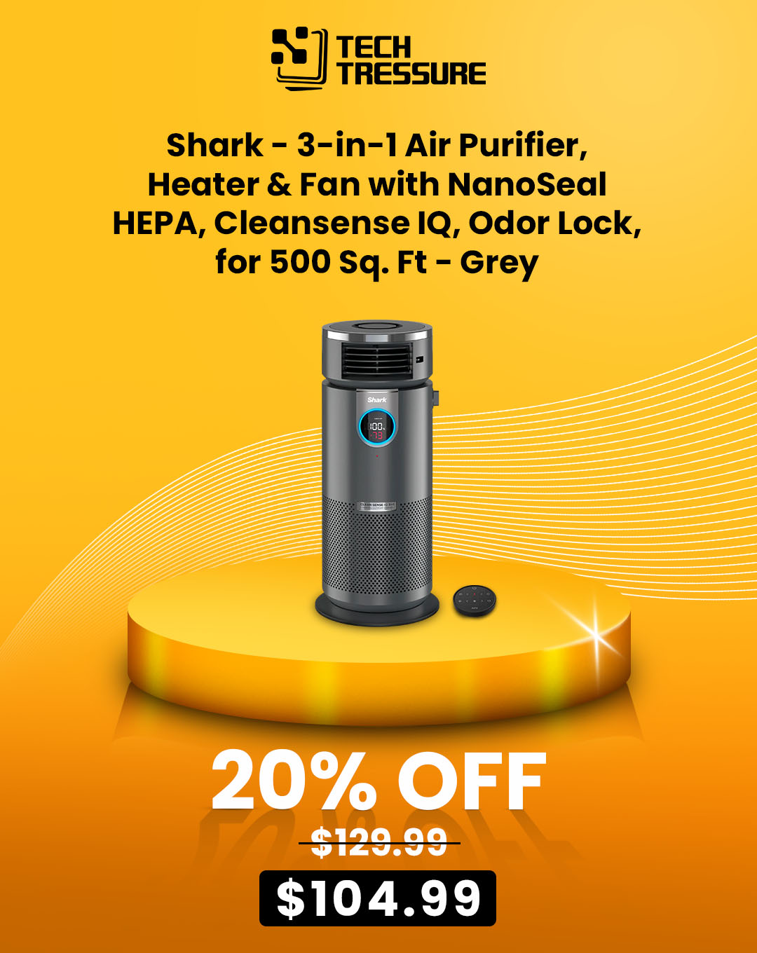 Shark - 3-in-1 Air Purifier, Heater & Fan with NanoSeal HEPA, Cleansense IQ, Odor Lock, for 500 Sq. Ft - Grey