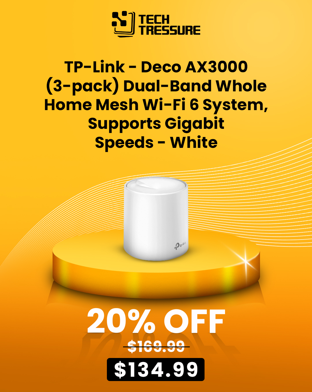 TP-Link - Deco AX3000 (3-pack) Dual-Band Whole Home Mesh Wi-Fi 6 System, Supports Gigabit Speeds - White