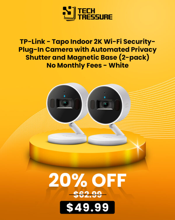 TP-Link - Tapo Indoor 2K Wi-Fi Security Plug-In Camera with Automated Privacy Shutter and Magnetic Base (2-pack) - No Monthly Fees - White