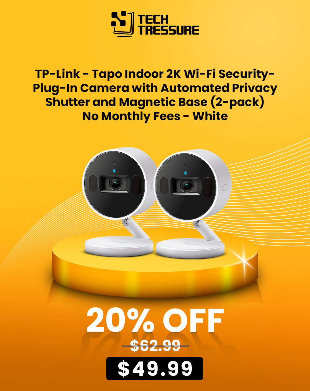 TP-Link - Tapo Indoor 2K Wi-Fi Security Plug-In Camera with Automated Privacy Shutter and Magnetic Base (2-pack) - No Monthly Fees - White