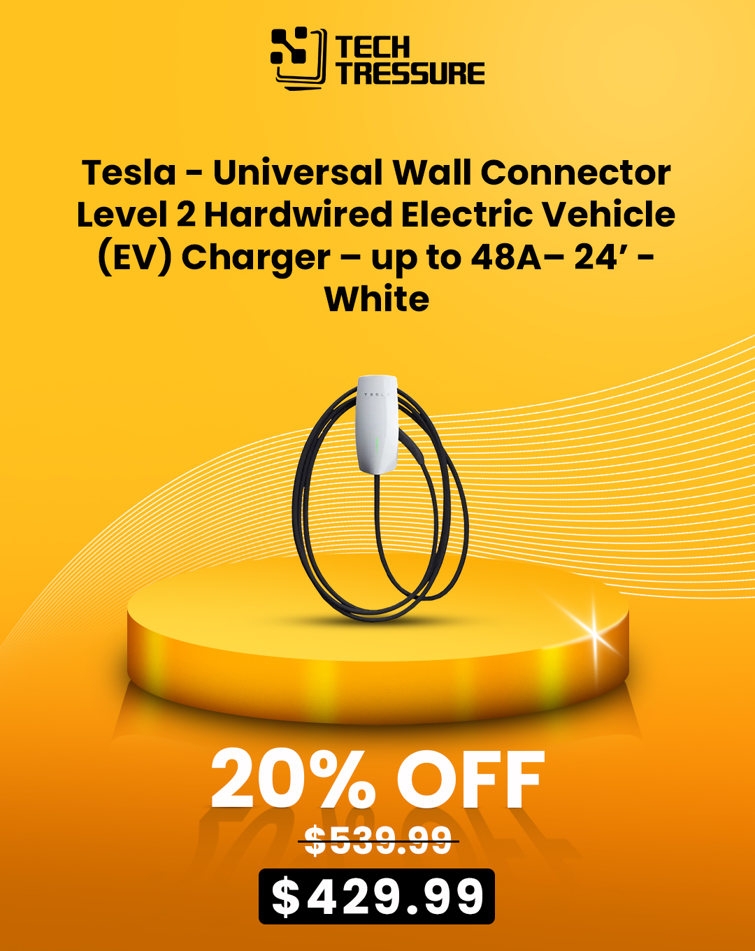 Tesla - Universal Wall Connector Level 2 Hardwired Electric Vehicle (EV) Charger – up to 48A– 24’ - White