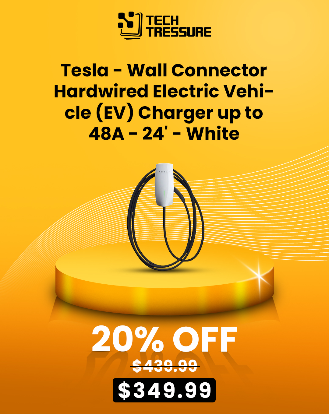 Tesla - Wall Connector Hardwired Electric Vehicle (EV) Charger up to 48A - 24' - White