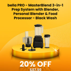 Bella Pro – MasterBlend 3-in-1 Prep System with Blender, Personal Blender, and Food Processor – Black