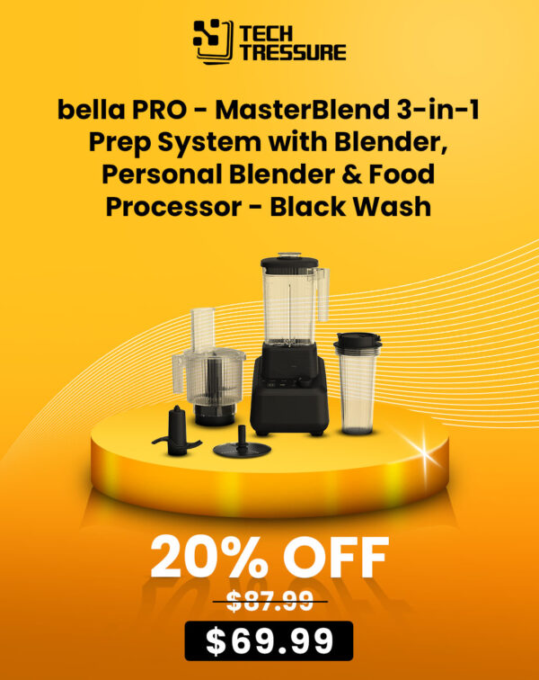 Bella Pro – MasterBlend 3-in-1 Prep System with Blender, Personal Blender, and Food Processor – Black