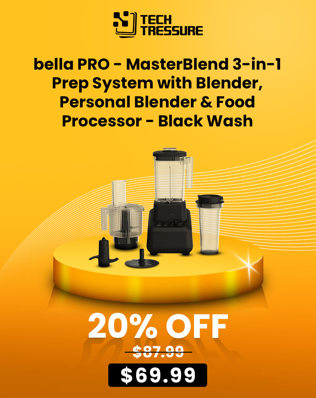 Bella Pro – MasterBlend 3-in-1 Prep System with Blender, Personal Blender, and Food Processor – Black